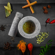Kerala Traditional Stone Mortar and Pestle with Rubbere Base - 5 Inch