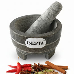 Inepta Arabic Polished Kerala Stone Mortar & Pestle – 8 Inch, 1.25L, 6kg