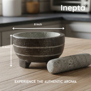 Inepta Arabic Polished Kerala Stone Mortar & Pestle – 8 Inch, 1.25L, 6kg