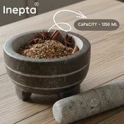Inepta Arabic Polished Kerala Stone Mortar & Pestle – 8 Inch, 1.25L, 6kg