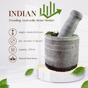 Kerala Traditional Stone Mortar and Pestle with Rubbere Base - 5 Inch